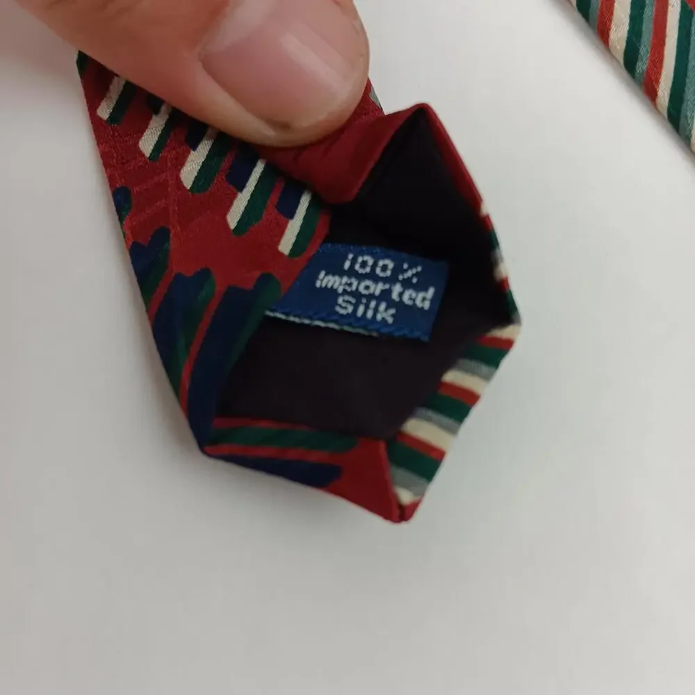Zylos George Machado Tie Mens Red Black Blue Abstract Striped 100% Silk Necktie